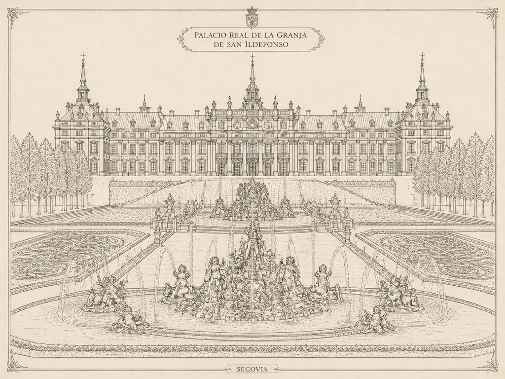 Ilustración lineal del Palacio Real de La Granja de San Ildefonso